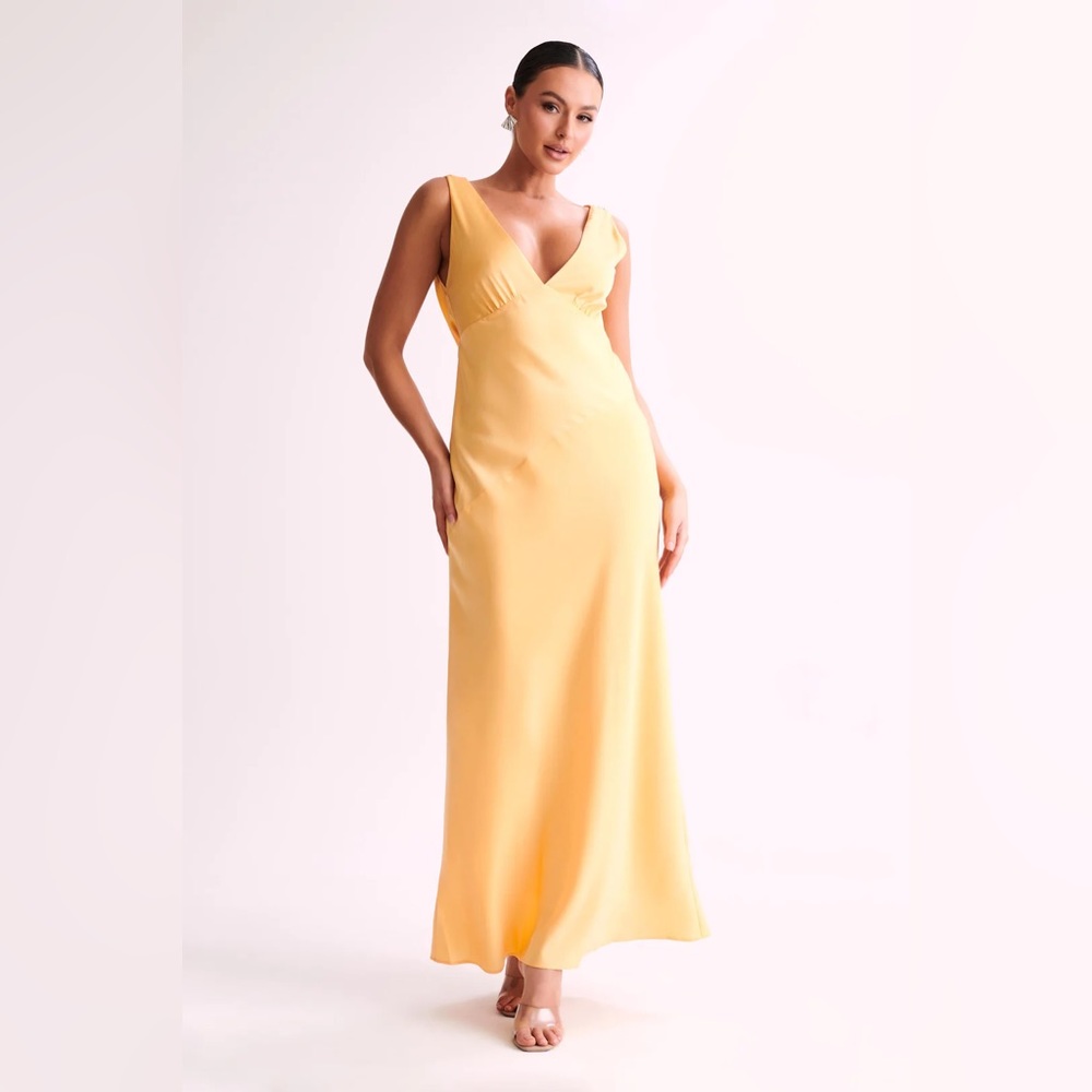 Nadia Maxi Satin Dress With Back Cowl - Lemon